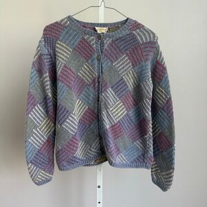VTG Talbots Petite Hand Knit Cardigan‎ Sweater Colorful Preppy Grannycore sz S